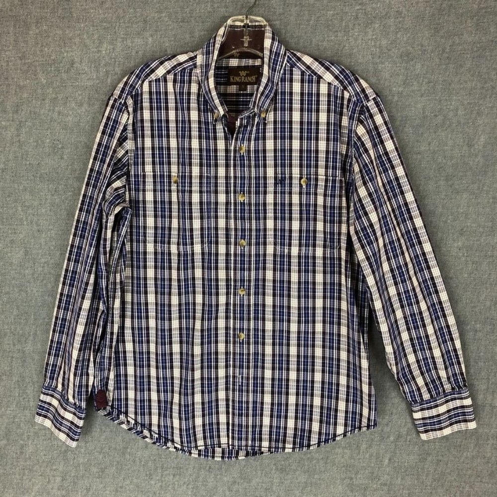 King Ranch Western Shirt S Small Button Up Long Sleeve Plaid Cowboy Men's